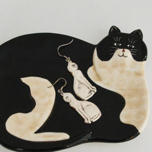 Sterling Silver Cat Dangle Earrings